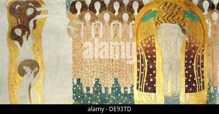 La Beethoven Frieze, détail : les arts, les chorus de paradis, embrasser, 1902. Artiste : Klimt, Gustav (1862-1918) Banque D'Images