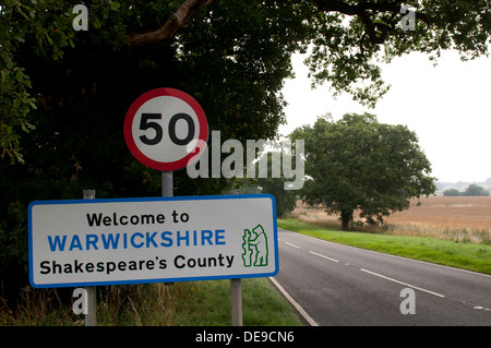 Bienvenue à Shakespeare, Warwickshire County Road sign Banque D'Images