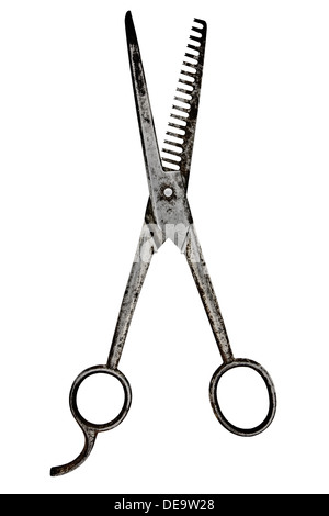 Ciseaux de coiffeur vintage isolé sur fond blanc, chemin de détourage Banque D'Images