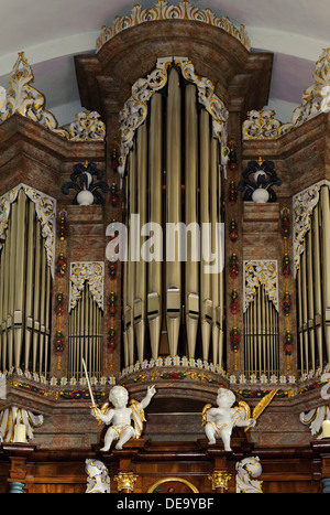 Dauphin-Organ dans l'église protestante de Kleinheubach on Main, Bavière, Allemagne Banque D'Images