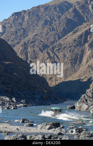 Jet bateau sur le fleuve de serpent dans le Hells Canyon sur le Colorado/Oregon frontière. Banque D'Images