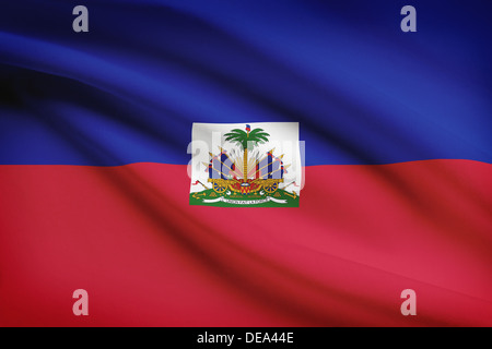 Drapeau haïtien dans le vent. Partie d'une série. Banque D'Images