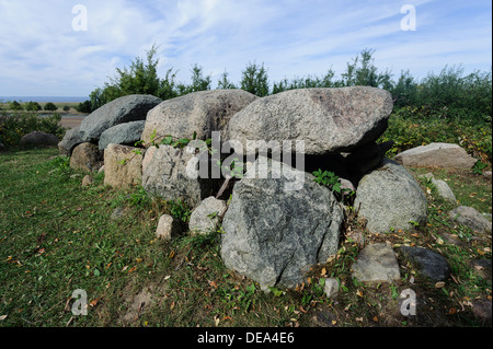 Tumulus Magelowberg Megalithc avec tombeau, néolithique à l'île de Rügen, Mecklenburg-Vorpommern, Allemagne Europe Banque D'Images