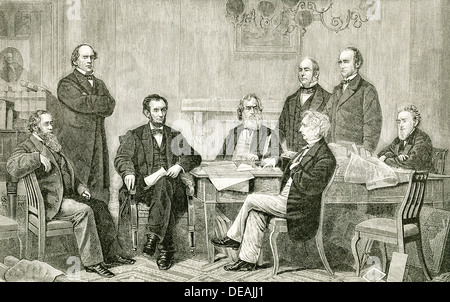 Le président Abraham Lincoln n'a la première lecture d'un projet de la proclamation d'émancipation en 1864 avec son cabinet. Banque D'Images
