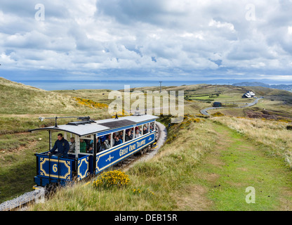 Partie supérieure de la tramway de Great Orme en regardant vers la ville, le grand orme, Llandudno, Conwy, au nord du Pays de Galles, Royaume-Uni Banque D'Images