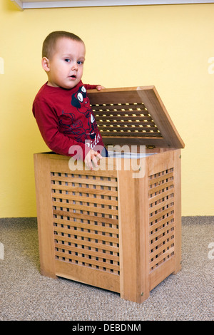 Garçon, 2 ans, dans une boîte Banque D'Images