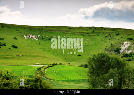 Long Man de Wilmington, une craie historique cut figure sur une colline dans l'East Sussex, Angleterre Banque D'Images