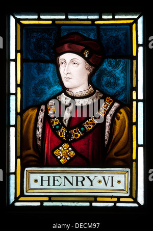 Le roi Henry VI vitrail, Bridgnorth Town Hall, London, UK Banque D'Images