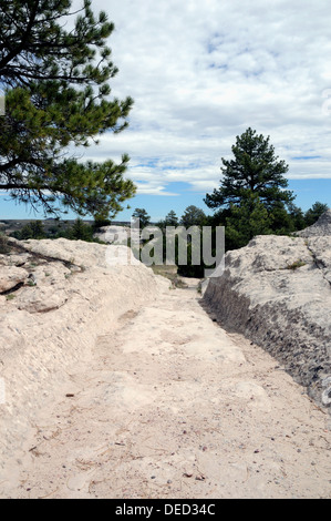 Oregon Trail ornières près de Guernesey, WY, un Monument Historique National. Les ornières marquer le passage d'innombrables pionniers et colons. Banque D'Images