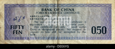 Monnaie chinoise cinquante fen yuan certificat change Banque D'Images