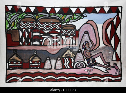 Peinture d'un logement dans la décoration traditionnelle, le Ghana Village Sirigu Banque D'Images
