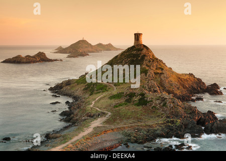 Tour de la Parata et les îles Sanguinaires, de Corse, France, Europe, Méditerranée Banque D'Images