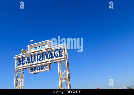 Beau Rivage beach sign, Nice, Alpes Maritimes, Provence, Côte d'Azur, d'Azur, France, Europe Banque D'Images