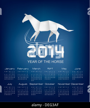 Calendrier pour l'année 2014. L'origami. Vecteur. Banque D'Images