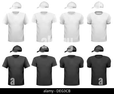 Les hommes en noir et blanc T-shirt et tasse. Modèle de conception. Vector illustration Banque D'Images