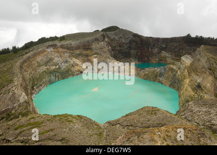 Multi-couleur des lacs de cratère au sommet du volcan Kelimutu, Flores, de l'est de Nusa Tenggara, en Indonésie, en Asie du Sud-Est, l'Asie Banque D'Images