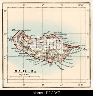 Carte de l'île de Madère, 1870. Lithographie couleur Banque D'Images