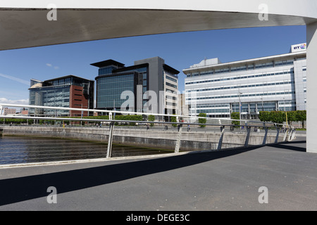 Broomielaw vue depuis le pont piétonnier Tradeston au-dessus de la rivière Clyde, centre-ville de Glasgow, Écosse, Royaume-Uni Banque D'Images