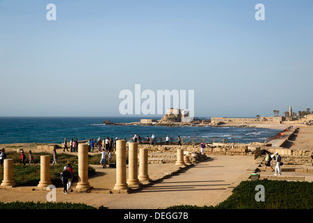 Herods Palace ruines et l'hippodrome, à Césarée, en Israël, au Moyen-Orient Banque D'Images