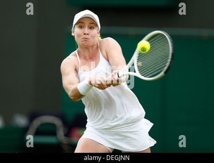 Bethanie Mattek-Sands (USA) en action au tournoi de Wimbledon 2013, Londres, Angleterre. Banque D'Images