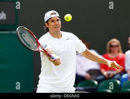 Tommy Haas (GER) en action au tournoi de Wimbledon 2013, Londres, Angleterre. Banque D'Images