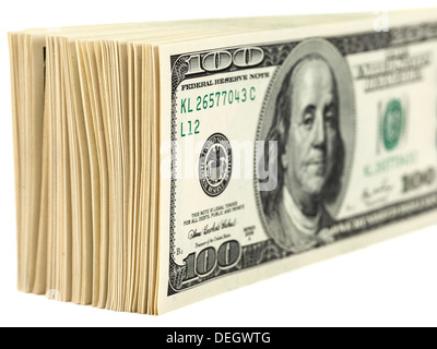 Pile of One Hundred Dollar Bills Isolated on White Background Banque D'Images