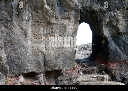 Entrée du chemin à islandmagee gobbins Larne en Irlande du nord juste avant le réaménagement Banque D'Images