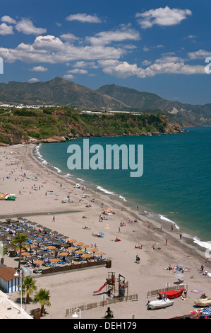 La plage de Burriana, Nerja, Málaga-province, région d'Andalousie, Espagne, Europe Banque D'Images