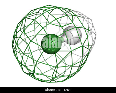 Chlorure d'hydrogène (HCl), molécule de structure chimique. Acides minéraux corrosifs ; composante acide du suc gastrique (acide gastrique) Banque D'Images