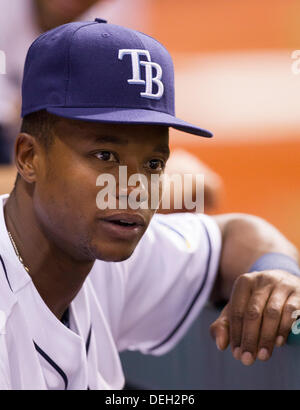 Saint Petersburg, Florida, USA. 18 août, 2013. BORCHUCK JAMES | fois.Tim Beckham montres de l'étang durant les Rays de Tampa Bay match contre les Rangers du Texas au Tropicana Field Mercredi, 18 septembre 2013 à Saint-Pétersbourg, en Floride. Credit : James/Borchuck ZUMAPRESS.com/Alamy Tampa Bay Times/Live News Banque D'Images