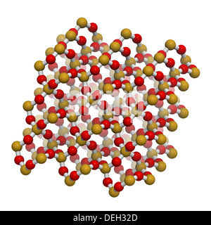 Quartz (un-quartz, SiO2), structure cristalline. Les atomes sont représentés comme des sphères avec codage couleur classiques Banque D'Images