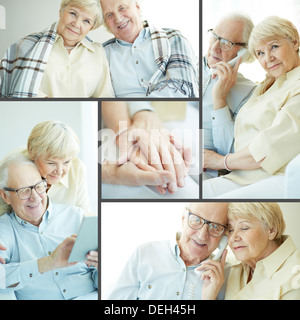 Collage of senior couple sitting at home Banque D'Images