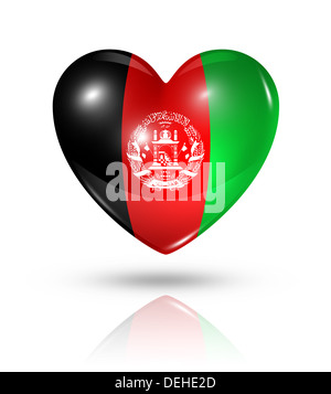 Symbole de l'amour de l'Afghanistan. Coeur 3D icône drapeau isolated on white with clipping path Banque D'Images