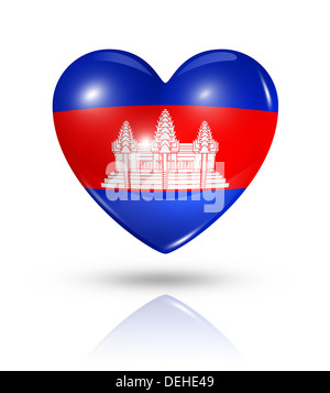 Amour Cambodge symbole. Coeur 3D icône drapeau isolated on white with clipping path Banque D'Images
