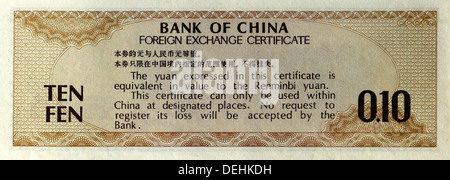 Ancienne monnaie chinoise change FEC de billets de banque de la Banque de Chine de certificat Banque D'Images