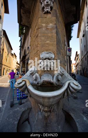 Fontaine par bâtiment sur une rue, Florence, Toscane, Italie Banque D'Images