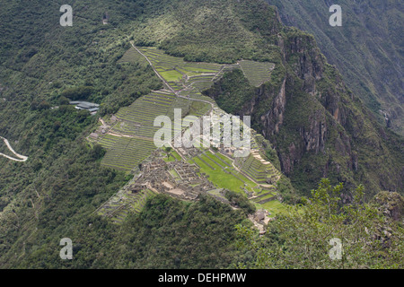 Photo de paysage de ruines Inca de Machu Picchu Wayna Picchu, Pérou Banque D'Images