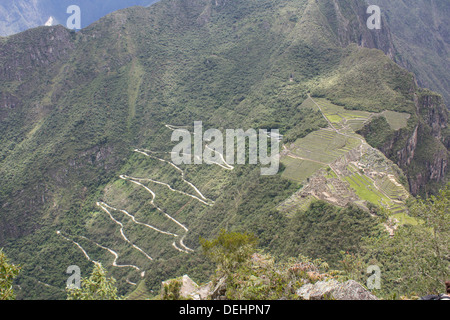 Photo de paysage de ruines Inca de Machu Picchu Wayna Picchu, Pérou Banque D'Images