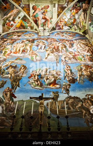 Détail de Michel-ange le Jugement Dernier, Chapelle Sixtine, Musée du Vatican, Cité du Vatican, Rome, Latium, Italie Banque D'Images