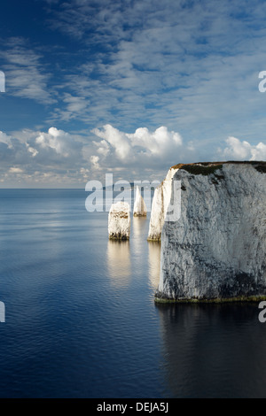 Les Pinnacles. La mer et les falaises de craie à piles Ballard vers le bas. La Côte Jurassique, site du patrimoine mondial. Le Dorset. L'Angleterre. UK. Banque D'Images