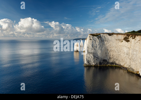 Les Pinnacles. La mer et les falaises de craie à piles Ballard vers le bas. La Côte Jurassique, site du patrimoine mondial. Le Dorset. L'Angleterre. UK. Banque D'Images