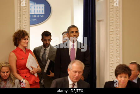 Washington DC, USA. 19e Septembre, 2013. Le président des États-Unis Barack Obama arrive à prononcer une allocution lors d'une réunion de son conseil d'exportation dans le Eisenhower Executive Office Building à Washington, DC Le 19 septembre 2013. Crédit : Yuri Gripas / Piscine via CNP Crédit : afp photo alliance/Alamy Live News Banque D'Images