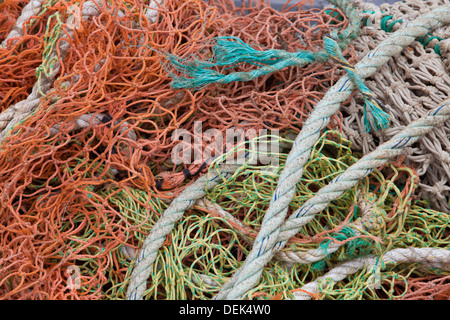 Vue rapprochée des filets de corde de pêche Banque D'Images