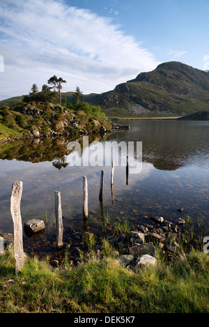 Paysage de campagne et montagnes dans la belle lumière du matin calme dans Cregennen lacs dans le parc national de Snowdonia Banque D'Images