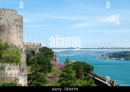 Istanbul, Sariyer, Rumelihisar, im Frühling blühen die Judasbäume Banque D'Images