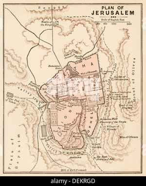 Carte de la ville de Jérusalem, 1870. Lithographie couleur Banque D'Images