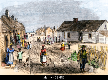 École et chapelle des esclaves libérés à Trent River Settlement, New York, 1866. À la main, gravure sur bois Banque D'Images