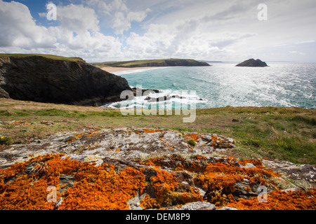 À la plage près de Hollywell vers Newquay, Cornwall, UK. Banque D'Images