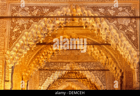 Détail de vault dans Kings Prix Galerie (sud-est). Palais des Lions. .Palais Nazaries. Alhambra de Grenade Andalousie, Espagne Banque D'Images