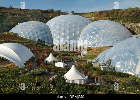 Eden Project,Cornwall,UK,une série de biodomes artificiel avec des collections de plantes,arbres,fleurs de partout dans le monde tropical inc. Banque D'Images